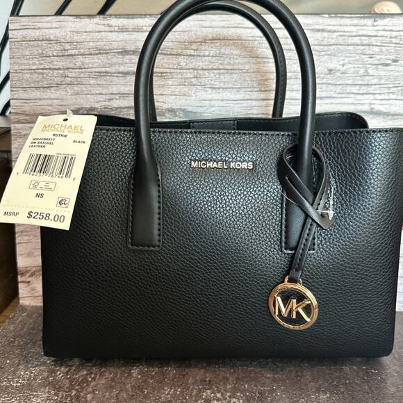 Michael Kors Ruthie Pebbled Leather Tote Bag $258 New NWT Black - Picture 1 of 4